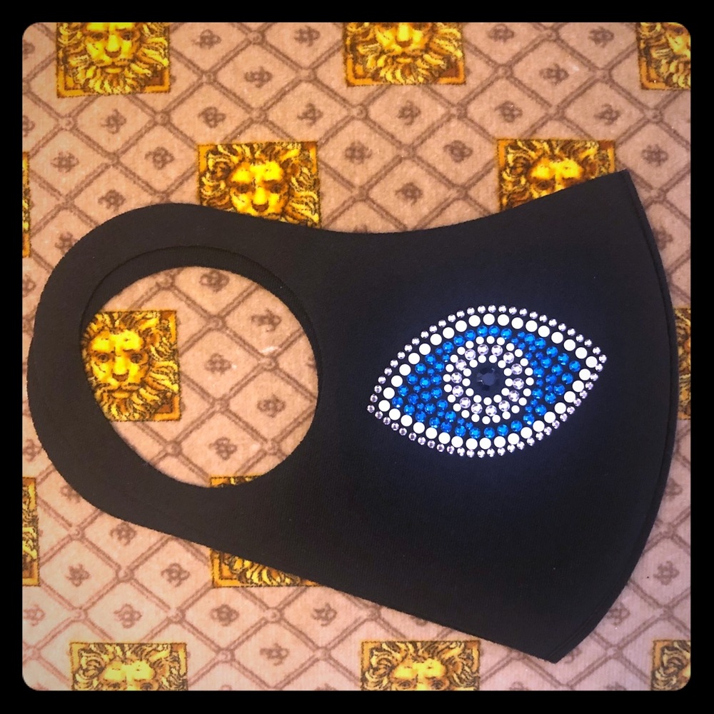 Face mask Hamsa Evil Eye Hand made black blue new